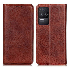 Leather Case Stands Flip Cover Holder K01Z for Xiaomi Redmi K50 5G Brown