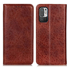 Leather Case Stands Flip Cover Holder K01Z for Xiaomi Redmi Note 10 5G Brown