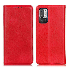 Leather Case Stands Flip Cover Holder K01Z for Xiaomi Redmi Note 10 5G Red