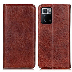 Leather Case Stands Flip Cover Holder K01Z for Xiaomi Redmi Note 10 Pro 5G Brown