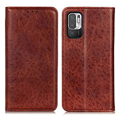 Leather Case Stands Flip Cover Holder K01Z for Xiaomi Redmi Note 10T 5G Brown