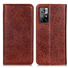 Leather Case Stands Flip Cover Holder K01Z for Xiaomi Redmi Note 11 5G Brown