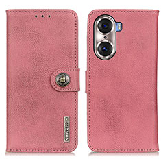 Leather Case Stands Flip Cover Holder K02Z for Huawei Honor 60 5G Pink