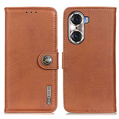 Leather Case Stands Flip Cover Holder K02Z for Huawei Honor 60 Pro 5G Brown