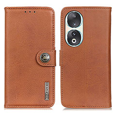 Leather Case Stands Flip Cover Holder K02Z for Huawei Honor 90 5G Brown