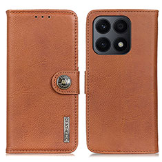 Leather Case Stands Flip Cover Holder K02Z for Huawei Honor X8a 4G Brown