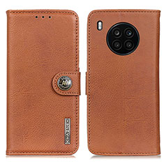 Leather Case Stands Flip Cover Holder K02Z for Huawei Nova 8i Brown