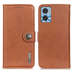 Leather Case Stands Flip Cover Holder K02Z for Motorola Moto E22 Brown