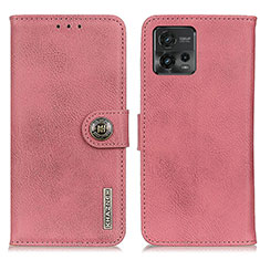 Leather Case Stands Flip Cover Holder K02Z for Motorola Moto G72 Pink