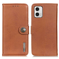 Leather Case Stands Flip Cover Holder K02Z for Motorola Moto G73 5G Brown