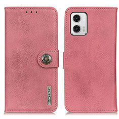 Leather Case Stands Flip Cover Holder K02Z for Motorola Moto G73 5G Pink