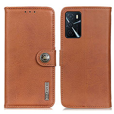 Leather Case Stands Flip Cover Holder K02Z for Oppo A16 Brown