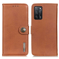 Leather Case Stands Flip Cover Holder K02Z for Oppo A55 5G Brown