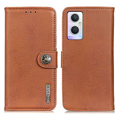 Leather Case Stands Flip Cover Holder K02Z for Oppo A96 5G Brown