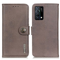 Leather Case Stands Flip Cover Holder K02Z for Oppo K9 5G Gray