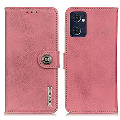 Leather Case Stands Flip Cover Holder K02Z for Oppo Reno7 5G Pink