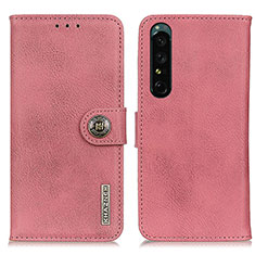 Leather Case Stands Flip Cover Holder K02Z for Sony Xperia 1 IV Pink