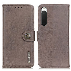 Leather Case Stands Flip Cover Holder K02Z for Sony Xperia 10 IV Gray