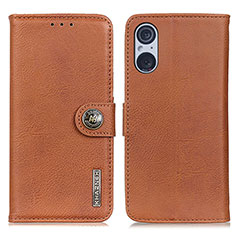 Leather Case Stands Flip Cover Holder K02Z for Sony Xperia 5 V Brown