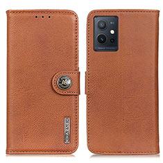 Leather Case Stands Flip Cover Holder K02Z for Vivo T1 5G India Brown