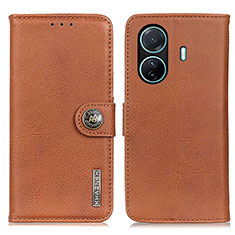 Leather Case Stands Flip Cover Holder K02Z for Vivo T1 Pro 5G Brown