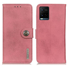 Leather Case Stands Flip Cover Holder K02Z for Vivo Y21 Pink