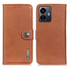 Leather Case Stands Flip Cover Holder K02Z for Vivo Y77 5G Brown