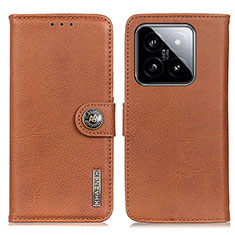 Leather Case Stands Flip Cover Holder K02Z for Xiaomi Mi 14 5G Brown