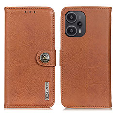 Leather Case Stands Flip Cover Holder K02Z for Xiaomi Poco F5 5G Brown