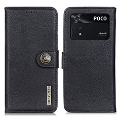 Leather Case Stands Flip Cover Holder K02Z for Xiaomi Poco M4 Pro 4G Black