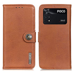 Leather Case Stands Flip Cover Holder K02Z for Xiaomi Poco M4 Pro 4G Brown