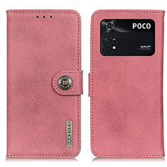 Leather Case Stands Flip Cover Holder K02Z for Xiaomi Poco M4 Pro 4G Pink