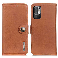 Leather Case Stands Flip Cover Holder K02Z for Xiaomi Redmi Note 10 5G Brown