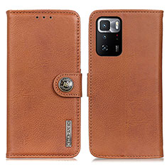 Leather Case Stands Flip Cover Holder K02Z for Xiaomi Redmi Note 10 Pro 5G Brown