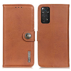 Leather Case Stands Flip Cover Holder K02Z for Xiaomi Redmi Note 11 4G (2022) Brown