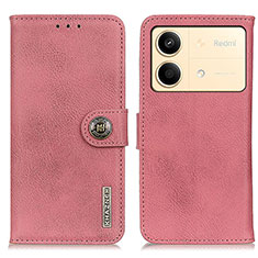 Leather Case Stands Flip Cover Holder K02Z for Xiaomi Redmi Note 13R Pro 5G Pink