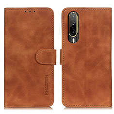 Leather Case Stands Flip Cover Holder K03Z for HTC Desire 22 Pro 5G Brown