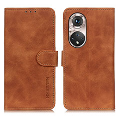 Leather Case Stands Flip Cover Holder K03Z for Huawei Honor 50 Pro 5G Brown