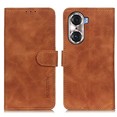 Leather Case Stands Flip Cover Holder K03Z for Huawei Honor 60 5G Brown