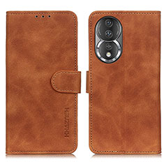 Leather Case Stands Flip Cover Holder K03Z for Huawei Honor 80 5G Brown