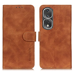 Leather Case Stands Flip Cover Holder K03Z for Huawei Honor 80 Pro 5G Brown