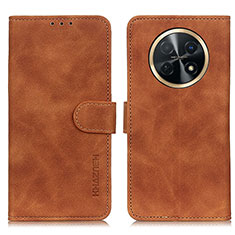 Leather Case Stands Flip Cover Holder K03Z for Huawei Nova Y91 Brown