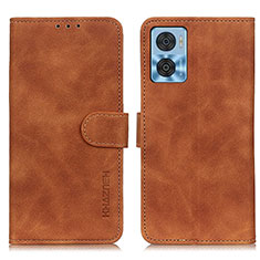 Leather Case Stands Flip Cover Holder K03Z for Motorola Moto E22 Brown