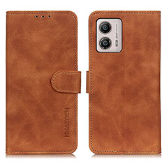 Leather Case Stands Flip Cover Holder K03Z for Motorola Moto G53j 5G Brown