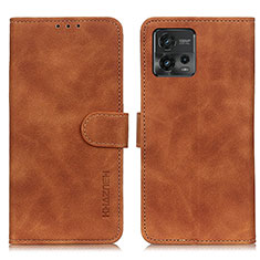 Leather Case Stands Flip Cover Holder K03Z for Motorola Moto G72 Brown