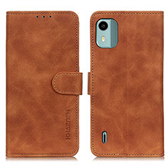 Leather Case Stands Flip Cover Holder K03Z for Nokia C12 Brown