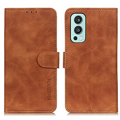 Leather Case Stands Flip Cover Holder K03Z for OnePlus Nord 2 5G Brown