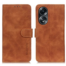 Leather Case Stands Flip Cover Holder K03Z for Oppo A18 Brown