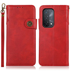 Leather Case Stands Flip Cover Holder K03Z for Oppo A74 5G Red