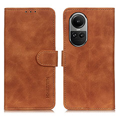 Leather Case Stands Flip Cover Holder K03Z for Oppo Reno10 5G Brown